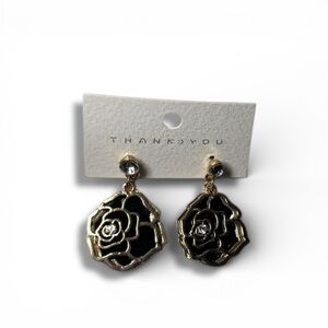 Black and gold rose drop earrings